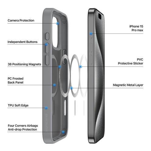 DuxDucis - Magsafe Case - Yind Series - For iPhone 15 Pro Max - Grey