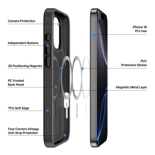 DuxDucis - Magsafe Case - Yind Series - For iPhone 16 Pro Max - Black