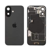 For iPhone 16 - Back Glass With Wireless NFC Charging MagSafe Magnet & Flashlight Flex - Black - Reclaimed
