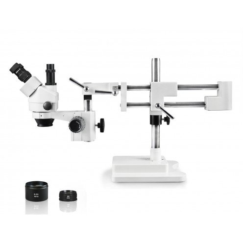 Parco Scientific PA-5FLZ Trinocular Simul Focal Stereo Microscope | Double Arm Boom Stand