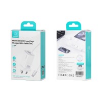 USAMS - ACC Series - 65W GaN Fast Charger - 3-Port USB-C & USB-A with Type-C Cable - CC280 - UK Plug - White