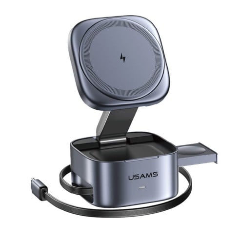 USAMS - 3-in-1 Qi2.0 Wireless Charger - Magnetic Charging Stand - CD257 - Grey USAMS - 3-in-1 Qi2.0 Wireless Charger - Magnetic Charging Stand - CD257 - Grey