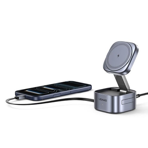 USAMS - 3-in-1 Qi2.0 Wireless Charger - Magnetic Charging Stand - CD257 - Grey USAMS - 3-in-1 Qi2.0 Wireless Charger - Magnetic Charging Stand - CD257 - Grey