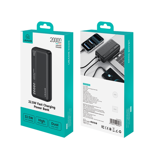 USAMS - CD Series - 22.5W Fast Charging Power Bank - 20000mAh - CD265 - Black USAMS - CD Series - 22.5W Fast Charging Power Bank - 20000mAh - CD265 - Black