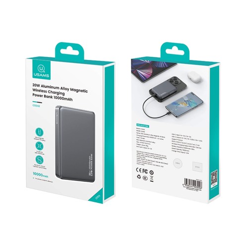 USAMS - CY Series - 20W PD Magnetic Wireless Charging Power Bank - 10000mAh Aluminium Alloy - CD242 - Titanium