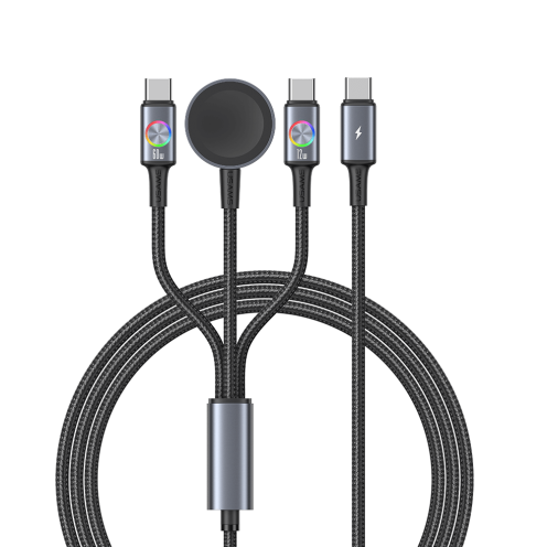 USAMS - Huan Series 72W Aluminium Alloy Type-C to Type-C Multi-Charger Cable + Watch Wireless Charger - SJ754 - Grey