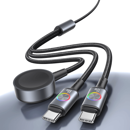 USAMS - Huan Series 72W Aluminium Alloy Type-C to Type-C Multi-Charger Cable + Watch Wireless Charger - SJ754 - Grey