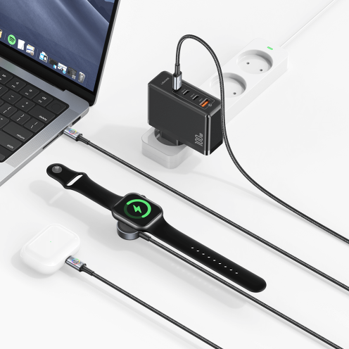 USAMS - Huan Series 72W Aluminium Alloy Type-C to Type-C Multi-Charger Cable + Watch Wireless Charger - SJ754 - Grey