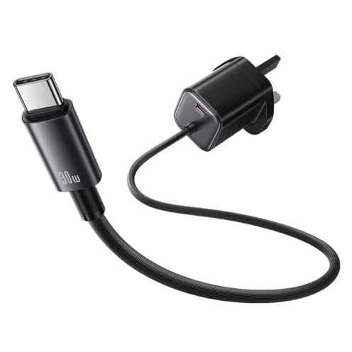 USAMS - JC Series - 30W GaN Mini Fast Charger - Dual USB-C - USB-C Cable - CC278 - UK Plug - Black USAMS - JC Series - 30W GaN Mini Fast Charger - Dual USB-C - USB-C Cable - CC278 - UK Plug - Black