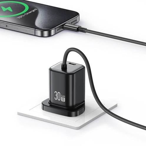 USAMS - JC Series - 30W GaN Mini Fast Charger - Dual USB-C - USB-C Cable - CC278 - UK Plug - Black USAMS - JC Series - 30W GaN Mini Fast Charger - Dual USB-C - USB-C Cable - CC278 - UK Plug - Black