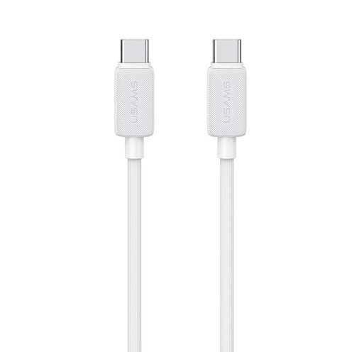 USAMS - KY Series - Type-C to Type-C - 60W Striped Charging & Data Cable 2m - US-SJ696 - White USAMS - KY Series - Type-C to Type-C - 60W Striped Charging & Data Cable 2m - US-SJ696 - White