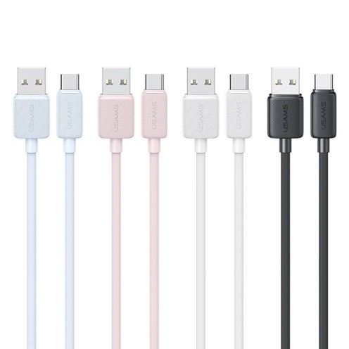 USAMS - KY Series - Type-C to USB - 3A Striped Charging & Data Cable 2m - US-SJ693 - White USAMS - KY Series - Type-C to USB - 3A Striped Charging & Data Cable 2m - US-SJ693 - White