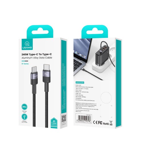 USAMS - SY Series - Type-C to Type-C - 240W Aluminium Alloy Charging & Data Cable 1.2m - SJ727 - Grey