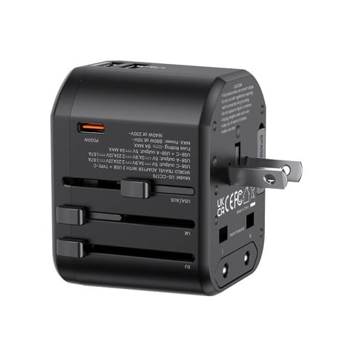 USAMS - T59 Series - 20W Dual USB & Type-C Universal Travel Charger (UK / EU / US / AU) - US-CC179 - Black USAMS - T59 Series - 20W Dual USB & Type-C Universal Travel Charger (UK / EU / US / AU) - US-CC179 - Black
