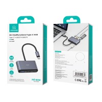 USAMS - 4-in-1 Multifunctional Type-C Hub - USB-C to USB 3.0 + USB 2.0 - Aluminium Housing - US-SJ627 - Grey