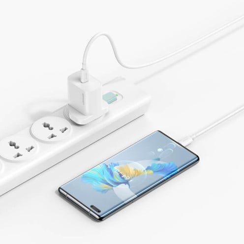 USAMS - Yi Series - PD20W Fast Charger Kit - USB-C Charger + USB-C to USB-C - 60W 1m Cable Included - CC227 + SJ711 - UK Plug - 1m - White USAMS - Yi Series - PD20W Fast Charger Kit - USB-C Charger + USB-C to USB-C - 60W 1m Cable Included - CC227 + SJ711 - UK Plug - 1m - White