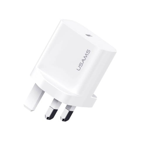 USAMS - Yi Series - PD20W Fast Charger Kit - USB-C Charger + USB-C to USB-C - 60W 1m Cable Included - CC227 + SJ711 - UK Plug - 1m - White USAMS - Yi Series - PD20W Fast Charger Kit - USB-C Charger + USB-C to USB-C - 60W 1m Cable Included - CC227 + SJ711 - UK Plug - 1m - White