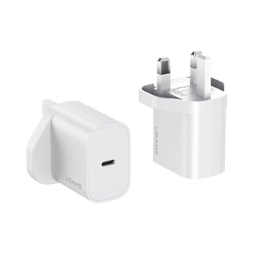 USAMS - Yi Series - PD20W Fast Charger Kit - USB-C Charger + USB-C to USB-C - 60W 1m Cable Included - CC227 + SJ711 - UK Plug - 1m - White USAMS - Yi Series - PD20W Fast Charger Kit - USB-C Charger + USB-C to USB-C - 60W 1m Cable Included - CC227 + SJ711 - UK Plug - 1m - White
