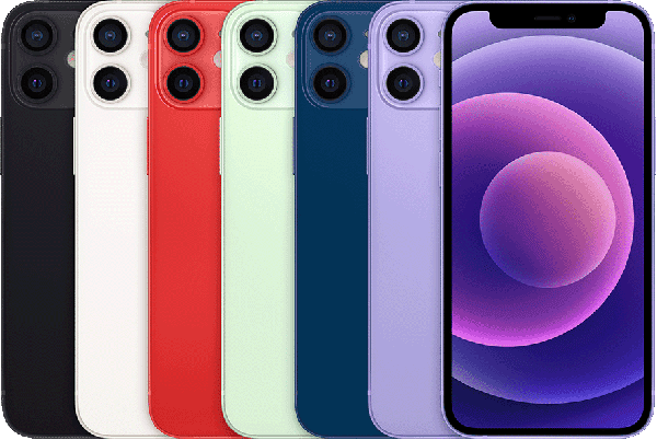iPhone 12 mini in Black, White, Red, Green, Blue and Purple