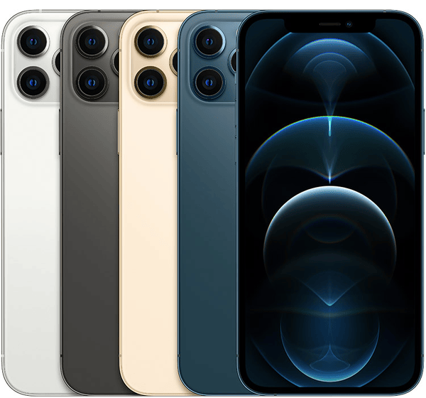 iPhone 12 Pro in Silver, Graphite, Gold and Pacific Blue