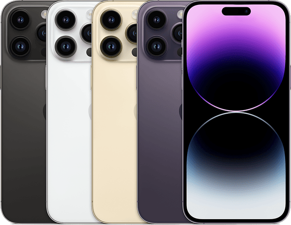 iPhone 14 Pro Max in Silver, Gold, Space Black and Deep Purple
