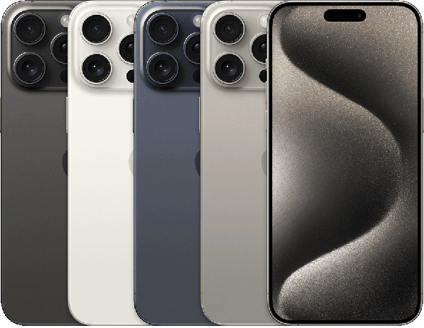 iPhone 15 Pro Max in Black, White, Blue and Natural Titanium