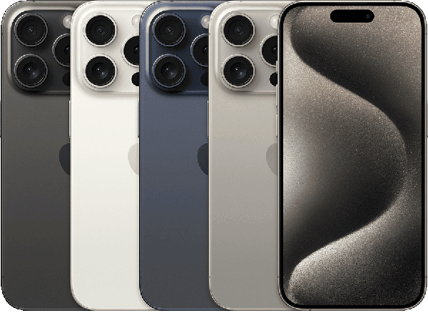 iPhone 15 Pro in Black, White, Blue and Natural Titanium